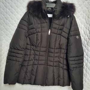 Medium Calvin Klein Black Winter Coat w/ Fur NWT